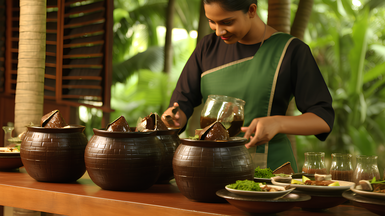Ayurveda Vorbereitung mit traditionellen Gefässen
